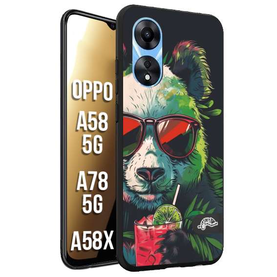 CUSTOMIZZA - Custodia cover nera morbida in tpu compatibile per Oppo A58 5G - A78 5G - A58X estate disegnata cocktails animali simpatici panda mojito