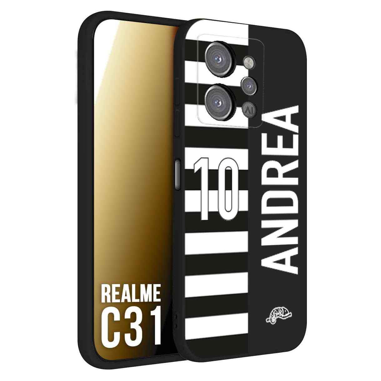 CUSTOMIZZA - Custodia cover nera morbida in tpu compatibile per Realme C31 personalizzata calcio football nome e numero calciatori bianconera
