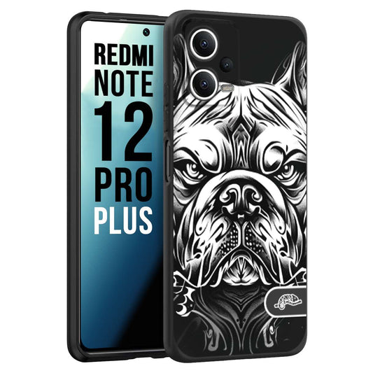 CUSTOMIZZA - Custodia cover nera morbida in tpu compatibile per Xiaomi Redmi Note 12 PRO PLUS bulldog bianco a rilievo disegnato tattoo tatuaggio