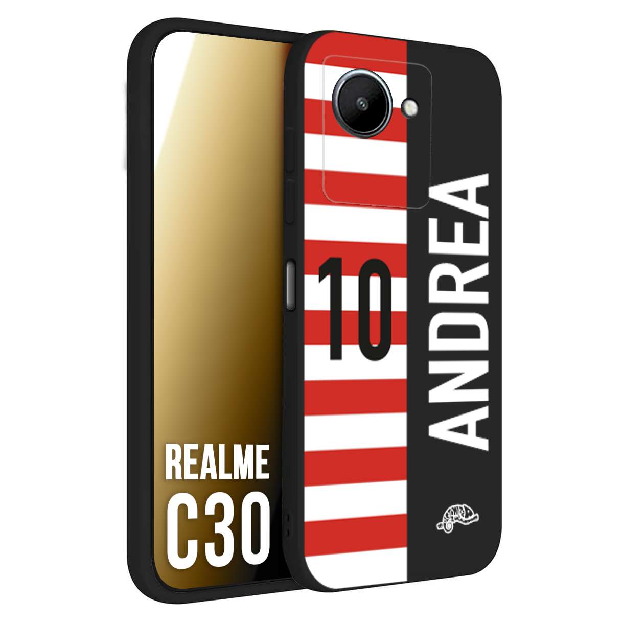 CUSTOMIZZA - Custodia cover nera morbida in tpu compatibile per Realme C30 personalizzata calcio football nome e numero calciatori bianco rossa