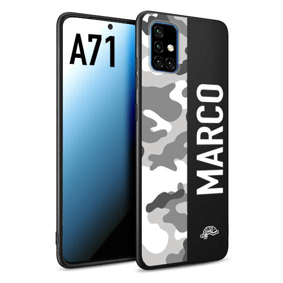 CUSTOMIZZA - Custodia cover nera morbida in tpu compatibile per Samsung A71 camouflage mimetico militare personalizzata nome bianco