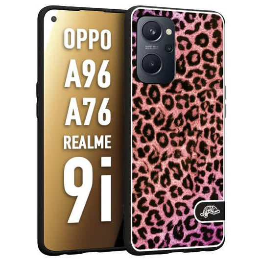 CUSTOMIZZA - Custodia cover nera morbida in tpu compatibile per Realme 9i - A96 - A76 leopardato maculato donna rosa leopard