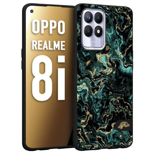 CUSTOMIZZA - Custodia cover nera morbida in tpu compatibile per Oppo Realme 8i effetto marmo marble verde green venature dorato pietra