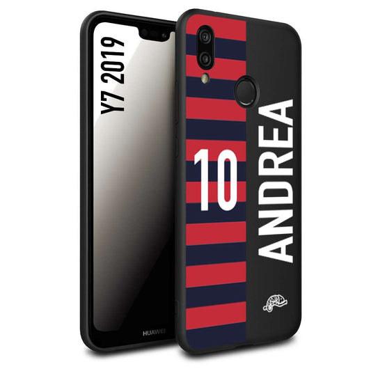 CUSTOMIZZA - Custodia cover nera morbida in tpu compatibile per Huawei Y7 2019 personalizzata calcio football nome e numero calciatori rossoblu