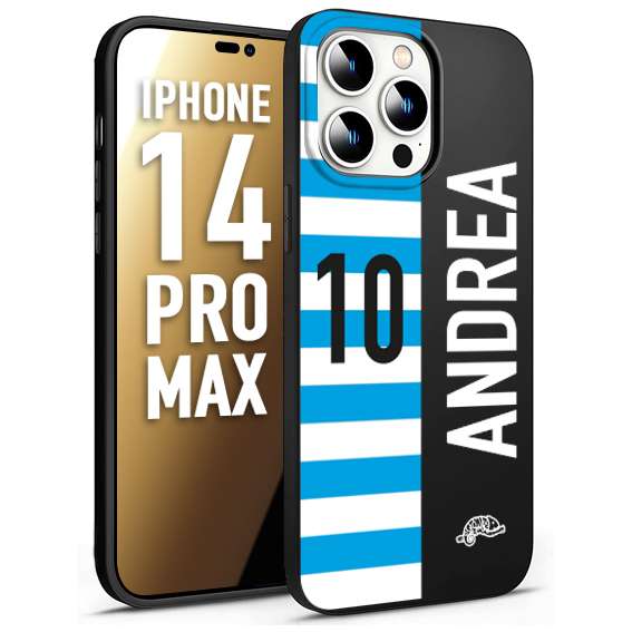 CUSTOMIZZA - Custodia cover nera morbida in tpu compatibile per iPhone 14 PRO MAX personalizzata calcio football nome e numero calciatori biancazzurri