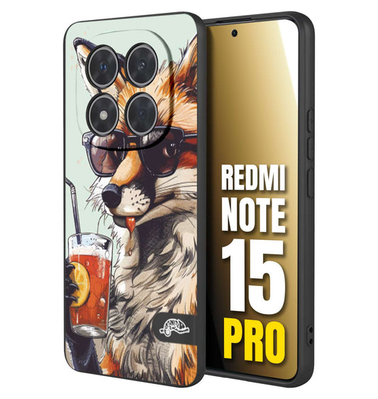 CUSTOMIZZA - Custodia cover nera morbida in tpu compatibile per Xiaomi Redmi Note 15 PRO estate disegnata cocktails animali simpatici fox volpe negroni