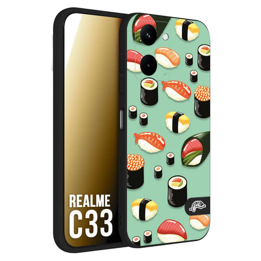 CUSTOMIZZA - Custodia cover nera morbida in tpu compatibile per Oppo Realme C33 sushi disegni giapponese nighiri acquamarina verde