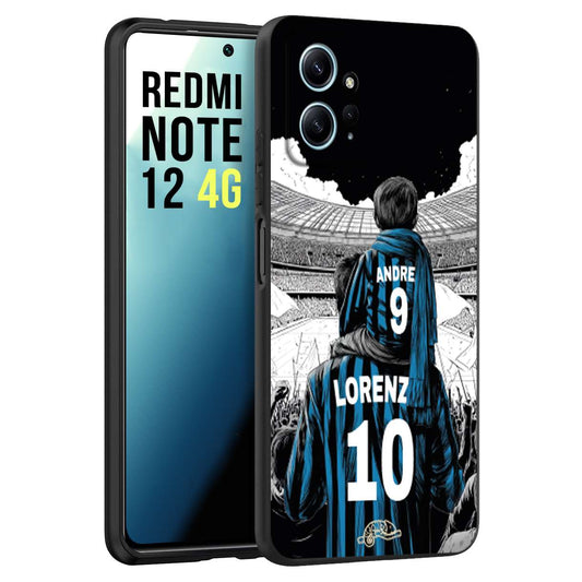 CUSTOMIZZA - Custodia cover nera morbida in tpu compatibile per Xiaomi Redmi Note 12 4G personalizzata calcio football padre e figlio calciatori nerazzurra