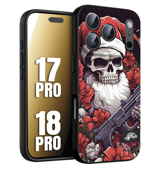 CUSTOMIZZA - Custodia cover nera morbida in tpu compatibile per iPhone 17 PRO - 18 PRO teschio natale santa claus fiori tattoo disegnato
