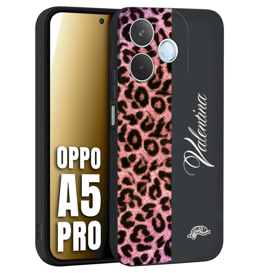 CUSTOMIZZA - Custodia cover nera morbida in tpu compatibile per Oppo A5 PRO leopardato rosa fucsia personalizzata nome iniziali