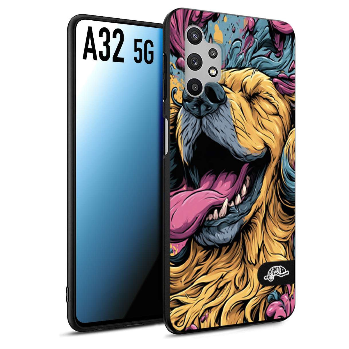 CUSTOMIZZA - Custodia cover nera morbida in tpu compatibile per Samsung A32 5G Golden Retriever illustrazione cane pop art cane street art cartone animato