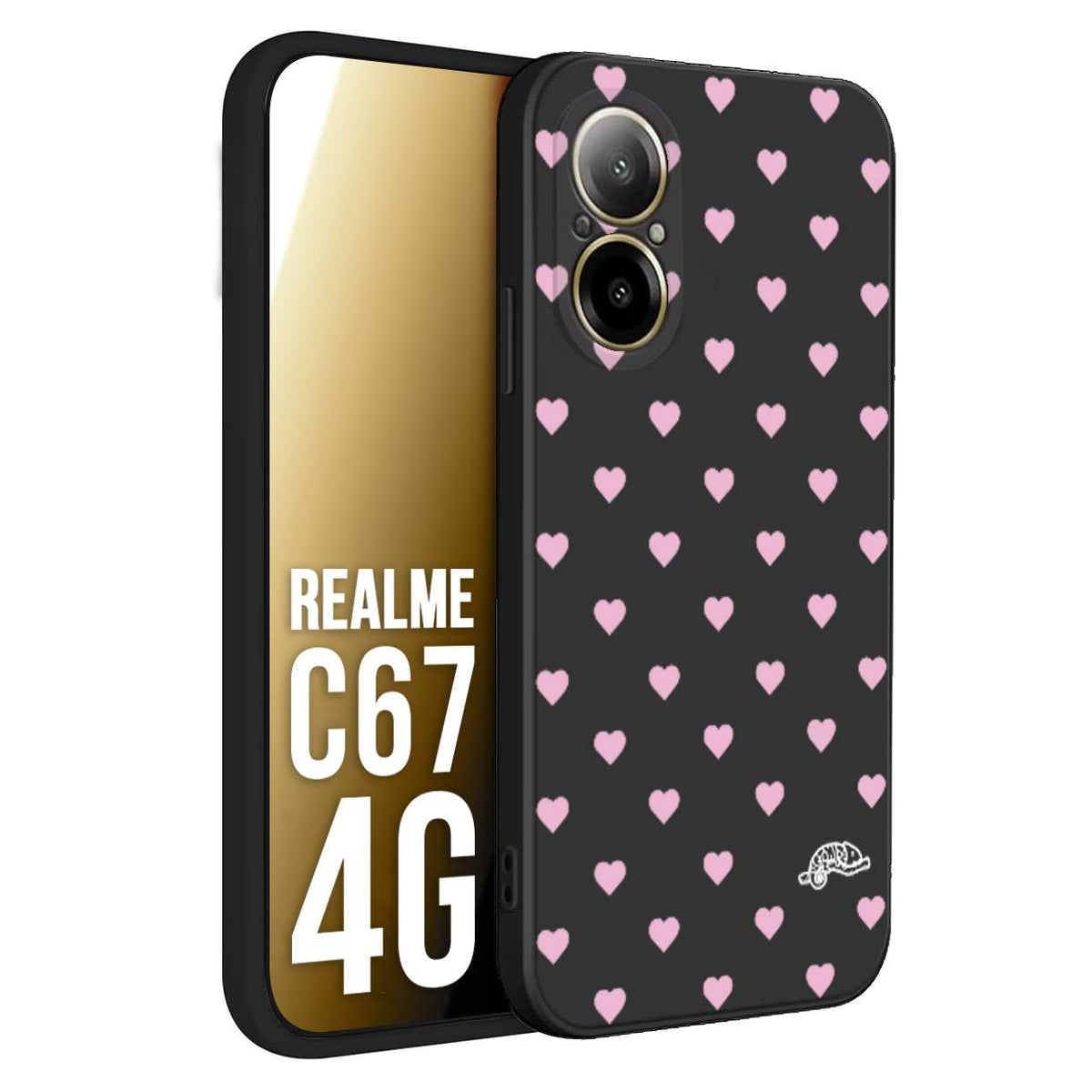 CUSTOMIZZA - Custodia cover nera morbida in tpu compatibile per Realme C67 4G cuori pois rosa su nero donna pin up vintage