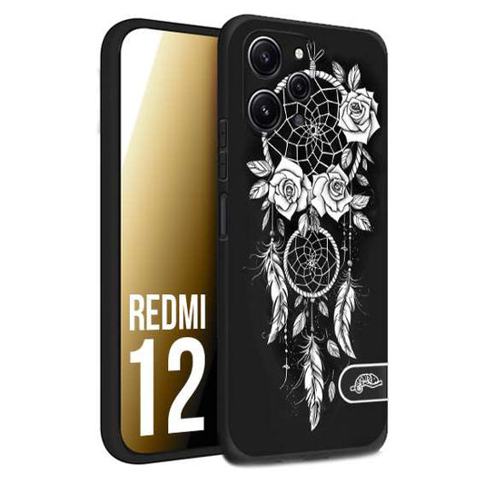 CUSTOMIZZA - Custodia cover nera morbida in tpu compatibile per Xiaomi Redmi 12 acchiappasogni dreamcatcher black and white bianco a rilievo disegnato tattoo tatuaggio