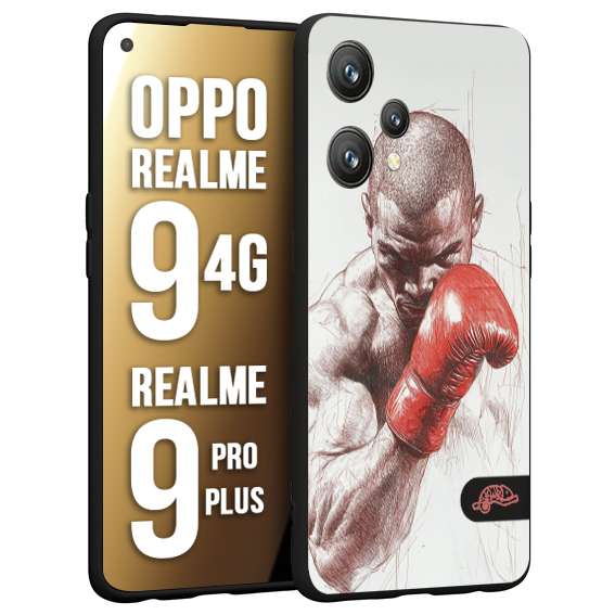 CUSTOMIZZA - Custodia cover nera morbida in tpu compatibile per Realme 9 4G - 9 PRO PLUS pugilato pugili disegno tattoo guantoni box sport primo piano