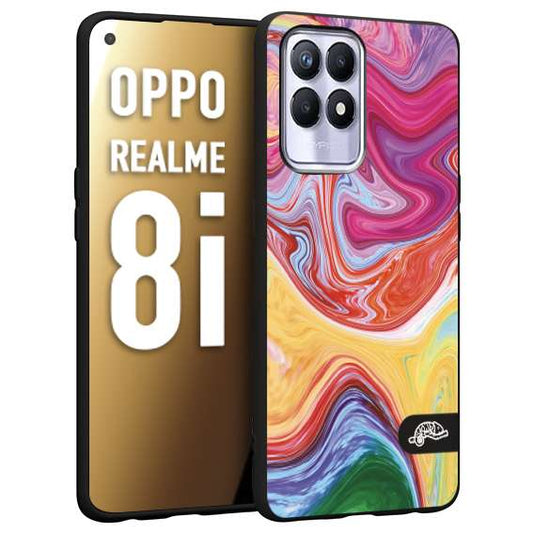 CUSTOMIZZA - Custodia cover nera morbida in tpu compatibile per Realme 8i colorata fantasia vortice marmo onde verde fucsia gialla