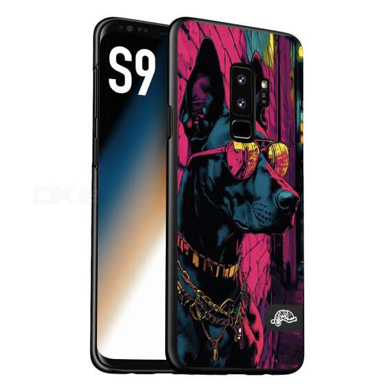 CUSTOMIZZA - Custodia cover nera morbida in tpu compatibile per Samsung S9 animali cyberpunk dobermann cane street dog fucsia blu