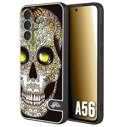 CUSTOMIZZA - Custodia cover nera morbida in tpu compatibile per Samsung A56 5G teschio messicano Mexican skull bianco verde giallo