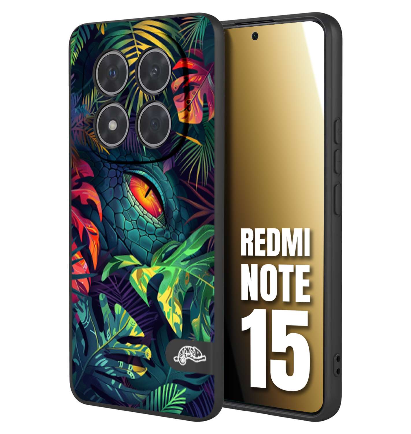 CUSTOMIZZA - Custodia cover nera morbida in tpu compatibile per Xiaomi Redmi Note 15 animali color giungla tropicale occhio di coccodrillo alligatore disegnato