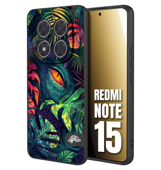 CUSTOMIZZA - Custodia cover nera morbida in tpu compatibile per Xiaomi Redmi Note 15 animali color giungla tropicale occhio di coccodrillo alligatore disegnato