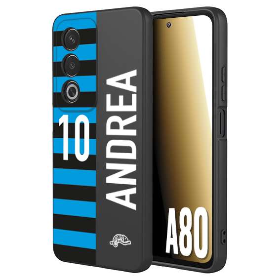 CUSTOMIZZA - Custodia cover nera morbida in tpu compatibile per Oppo A80 personalizzata calcio football nome e numero calciatori nerazzurra