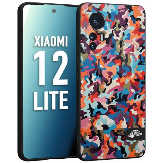 CUSTOMIZZA - Custodia cover nera morbida in tpu compatibile per Xiaomi 12 LITE camouflage mimetico militare moderno blu arancio rosa