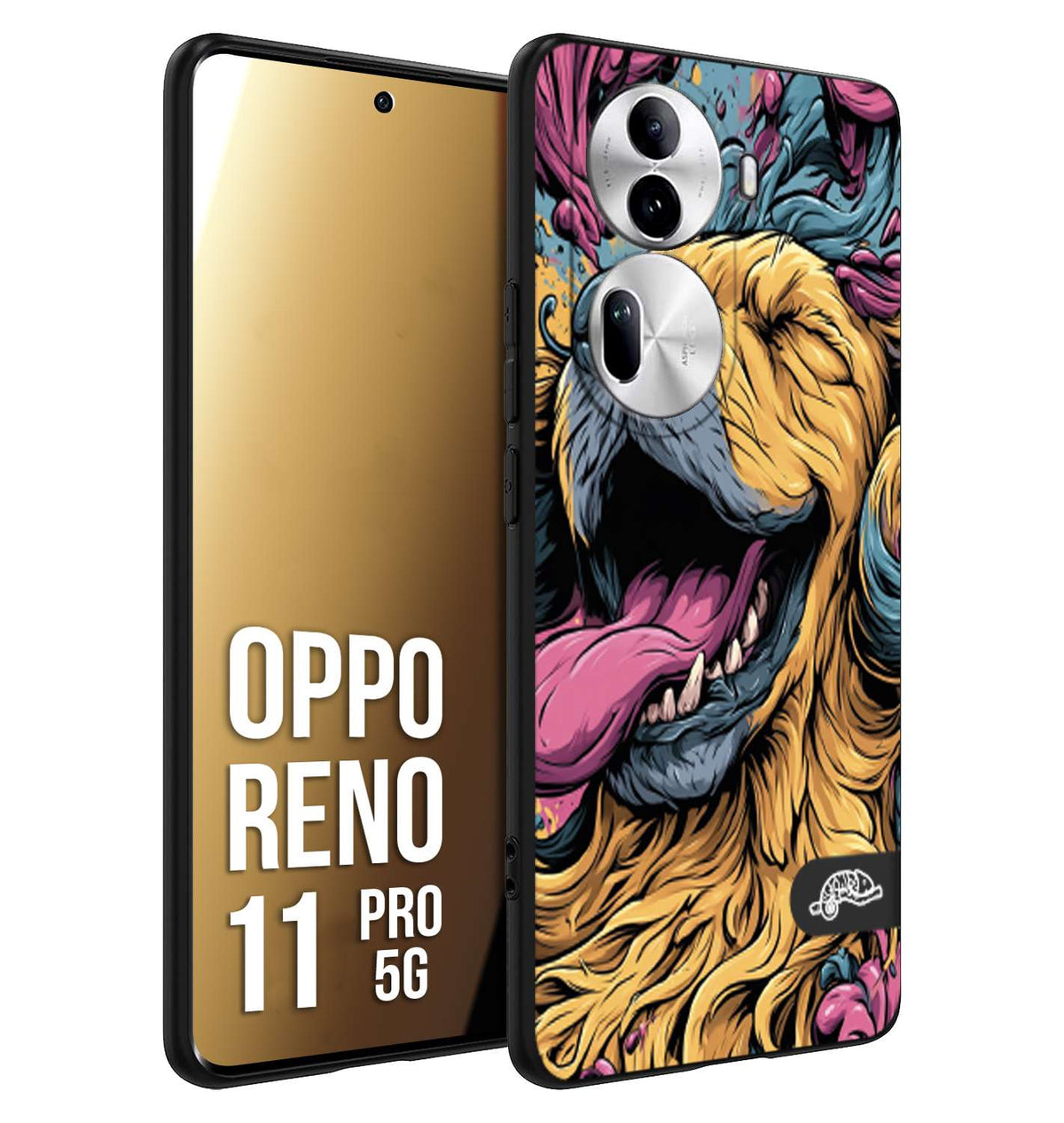 CUSTOMIZZA - Custodia cover nera morbida in tpu compatibile per Oppo Reno 11 PRO 5G Golden Retriever illustrazione cane pop art cane street art cartone animato