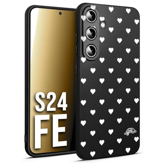 CUSTOMIZZA - Custodia cover nera morbida in tpu compatibile per Samsung S24 FE cuori pois bianchi donna pin up vintage