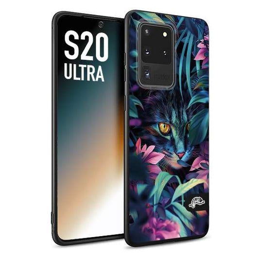 CUSTOMIZZA - Custodia cover nera morbida in tpu compatibile per Samsung S20 ULTRA animali color giungla tropicale occhio di gatto colori vibranti disegnato