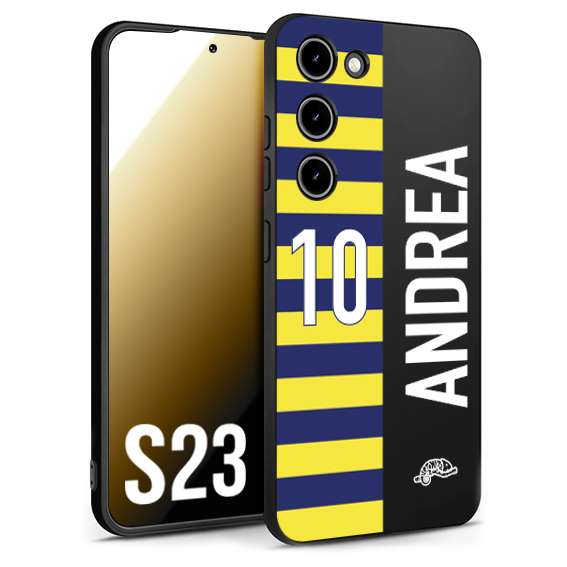 CUSTOMIZZA - Custodia cover nera morbida in tpu compatibile per Samsung S23 personalizzata calcio football nome e numero calciatori giallo blu