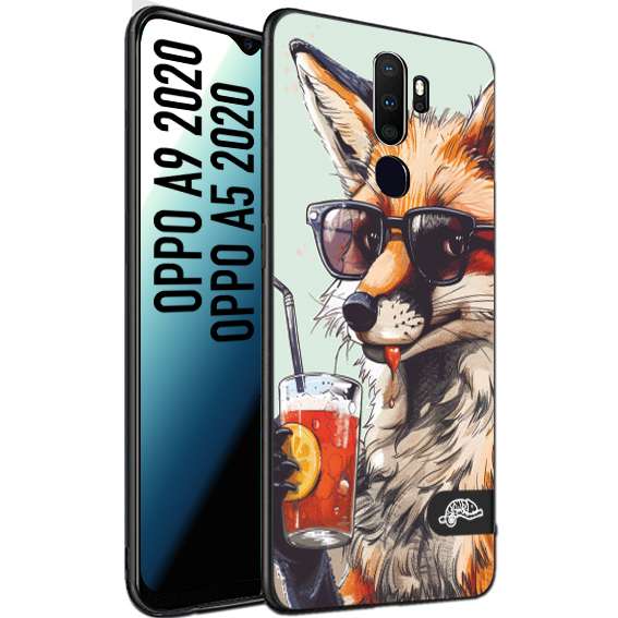 CUSTOMIZZA - Custodia cover nera morbida in tpu compatibile per Oppo A9 2020 - A5 2020 estate disegnata cocktails animali simpatici fox volpe negroni