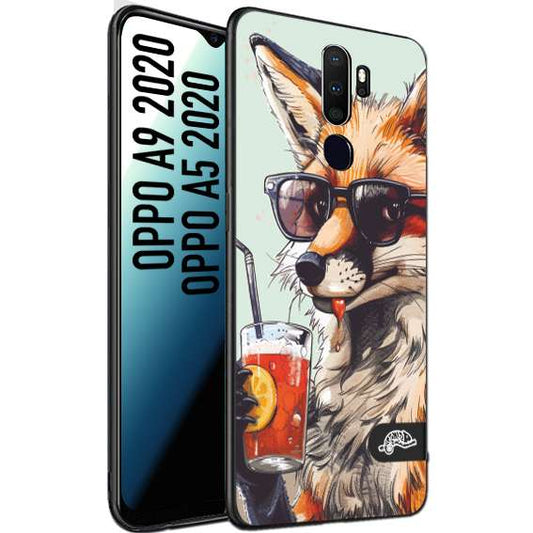 CUSTOMIZZA - Custodia cover nera morbida in tpu compatibile per Oppo A9 2020 - A5 2020 estate disegnata cocktails animali simpatici fox volpe negroni