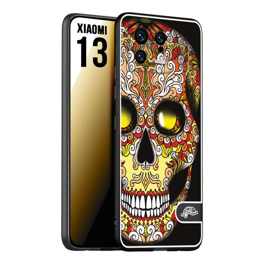 CUSTOMIZZA - Custodia cover nera morbida in tpu compatibile per Xiaomi 13 teschio messicano Mexican skull giallo rosso arancio