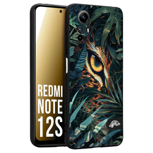 CUSTOMIZZA - Custodia cover nera morbida in tpu compatibile per Xiaomi Redmi Note 12S animali color giungla tropicale occhio di giaguaro felino disegnato