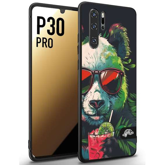 CUSTOMIZZA - Custodia cover nera morbida in tpu compatibile per Huawei P30 PRO estate disegnata cocktails animali simpatici panda mojito