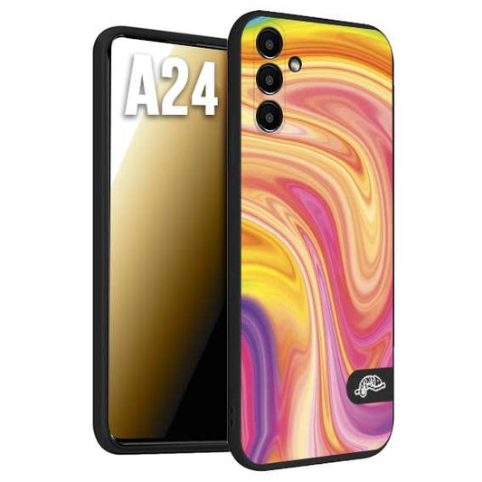CUSTOMIZZA - Custodia cover nera morbida in tpu compatibile per Samsung A24 colorata fantasia vortice marmo onde rosa fucsia gialla