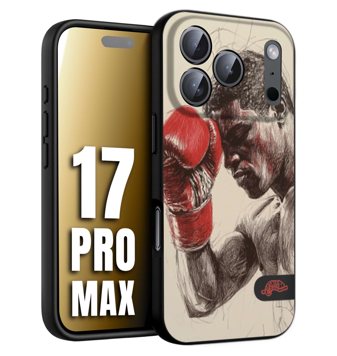 CUSTOMIZZA - Custodia cover nera morbida in tpu compatibile per iPhone 17 PRO MAX pugilato pugili disegno tattoo guantoni boxer pesi massimi