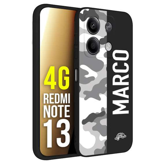 CUSTOMIZZA - Custodia cover nera morbida in tpu compatibile per Xiaomi Redmi Note 13 4G camouflage mimetico militare personalizzata nome bianco