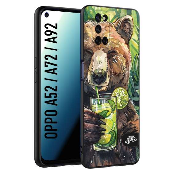 CUSTOMIZZA - Custodia cover nera morbida in tpu compatibile per Oppo A52 - A72 - A92 estate disegnata cocktails animali simpatici orso bear negroni