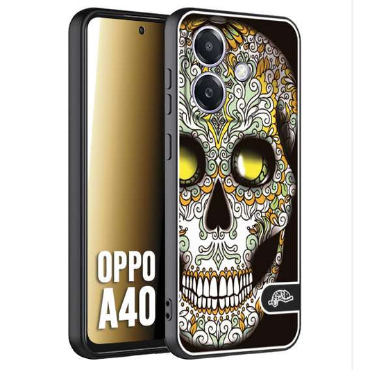 CUSTOMIZZA - Custodia cover nera morbida in tpu compatibile per Oppo A40 teschio messicano Mexican skull bianco verde giallo