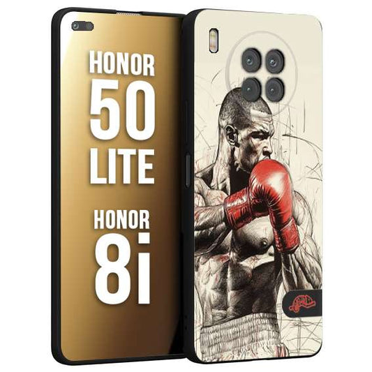 CUSTOMIZZA - Custodia cover nera morbida in tpu compatibile per Honor 8i - Honor 50 LITE pugilato pugili disegno tattoo guantoni box sport ring