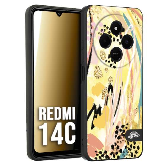 CUSTOMIZZA - Custodia cover nera morbida in tpu compatibile per Xiaomi Redmi 14C astratti donna flower fantasia estate gialla rosa leopardata