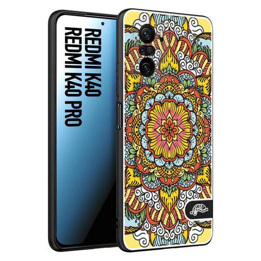 CUSTOMIZZA - Custodia cover nera morbida in tpu compatibile per Xiaomi Redmi K40 - K40 Pro mandala colorato fiore nuvole arancione