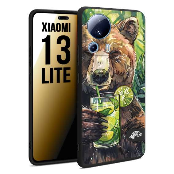 CUSTOMIZZA - Custodia cover nera morbida in tpu compatibile per Xiaomi 13 LITE estate disegnata cocktails animali simpatici orso bear negroni