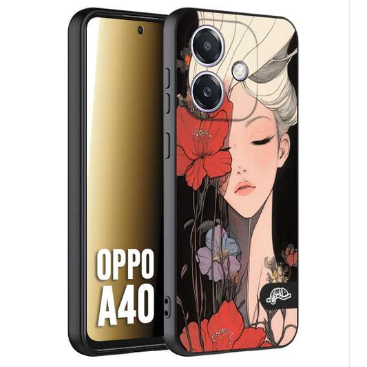 CUSTOMIZZA - Custodia cover nera morbida in tpu compatibile per Oppo A40 woman flower Fantasia Floreale Design Donna e Fiori, Retro Artistico