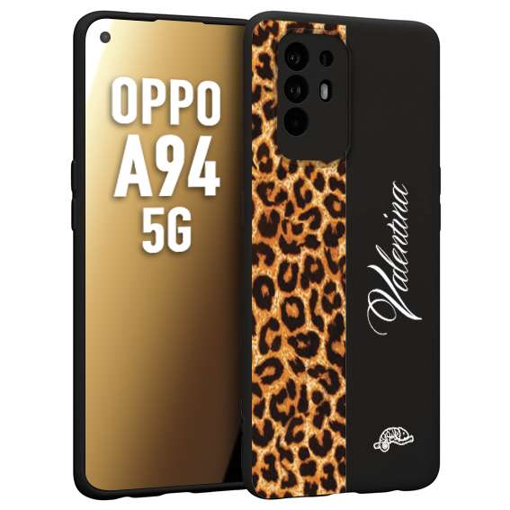 CUSTOMIZZA - Custodia cover nera morbida in tpu compatibile per Oppo A94 5G custom nome scritta leopardato maculato donna marrone leopard