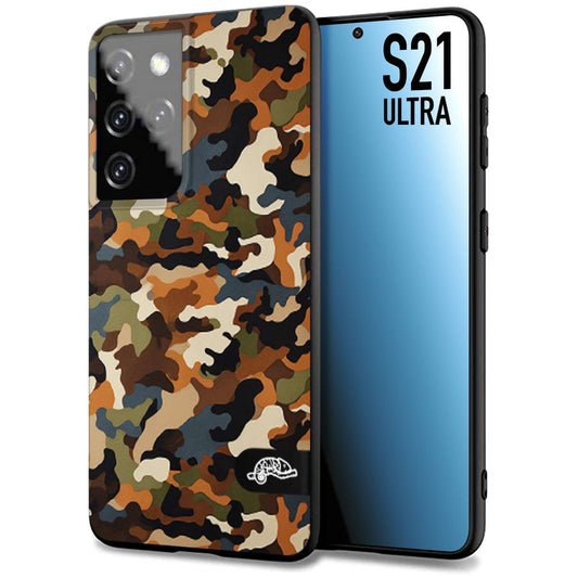 CUSTOMIZZA - Custodia cover nera morbida in tpu compatibile per Samsung S21 ULTRA camouflage mimetico militare moderno blu marrone beige