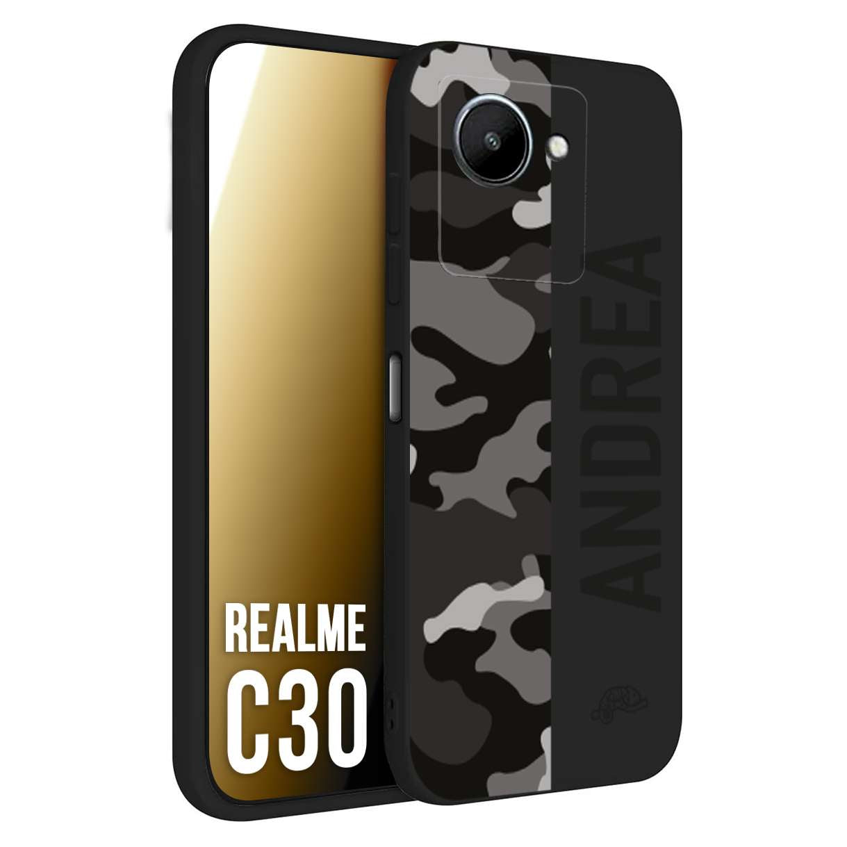 CUSTOMIZZA - Custodia cover nera morbida in tpu compatibile per Oppo Realme C30 camouflage mimetico militare personalizzata nome