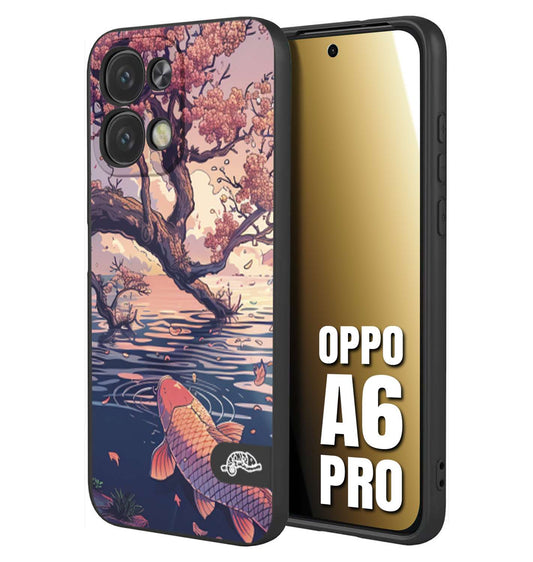 CUSTOMIZZA - Custodia cover nera morbida in tpu compatibile per Oppo A6 PRO giapponese lago carpa koi rosa con foglie d'acero disegnata tattoo