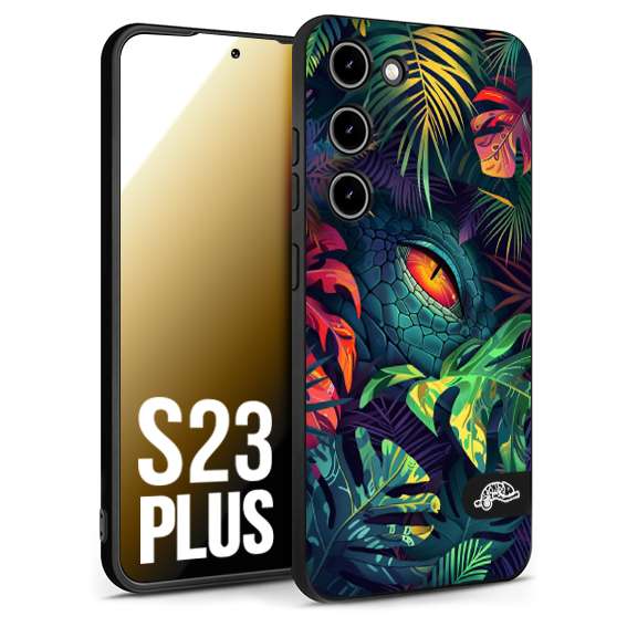 CUSTOMIZZA - Custodia cover nera morbida in tpu compatibile per Samsung S23 PLUS animali color giungla tropicale occhio di coccodrillo alligatore disegnato