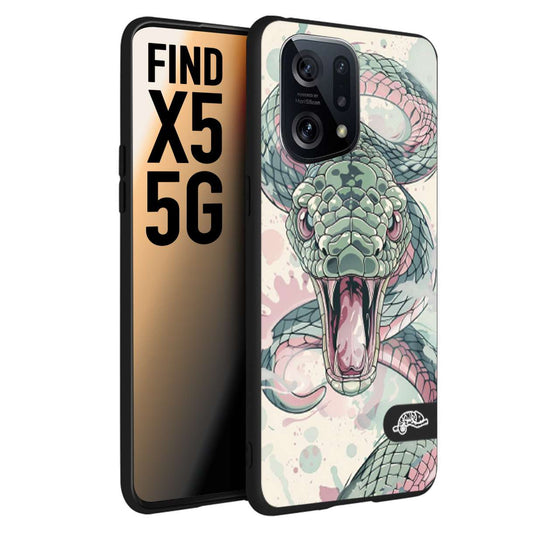 CUSTOMIZZA - Custodia cover nera morbida in tpu compatibile per Oppo Find X5 snake pink green serpente tatuaggio tattoo disegnato a mano